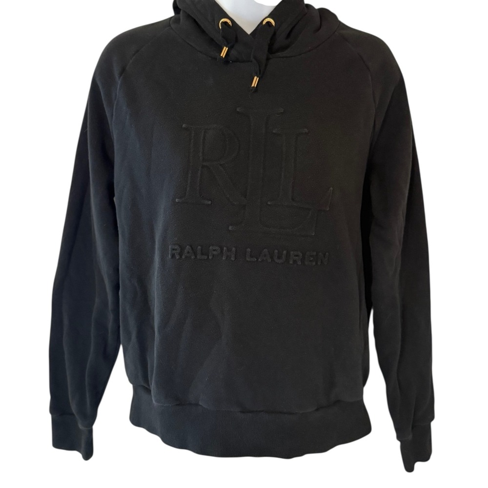 Lauren Ralph Lauren Black Embossed Logo Hoodie Womens 2XS Pullover Sweatshirt